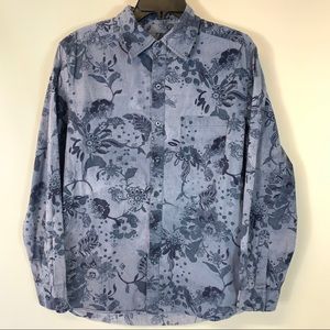 Caribbean Joe Medium Blue Floral Cotton Shirt